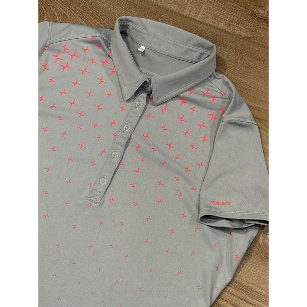 Adidas Golf Adizero Polo Shirt Womens Medium Gray Pink Star Pattern Short Sleeve